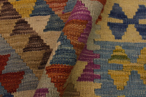 handmade Modern Kilim Brown Blue Hand-Woven RECTANGLE 100% WOOL area rug 7x10