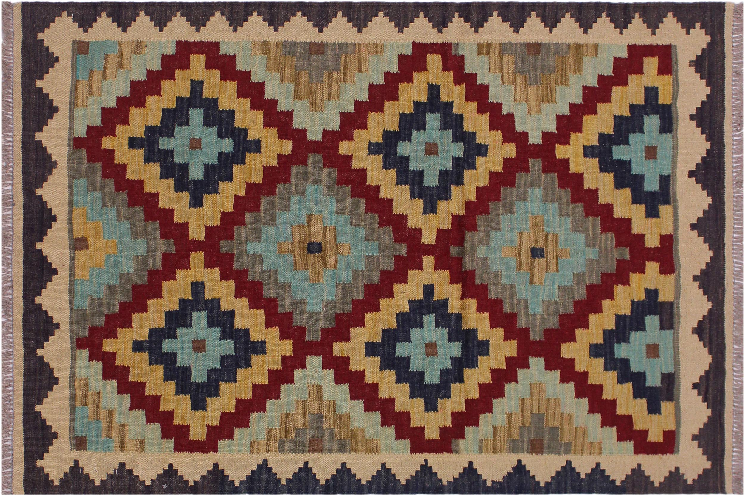 handmade Geometric Kilim Brown Tan Hand-Woven RECTANGLE 100% WOOL area rug 3 x 5