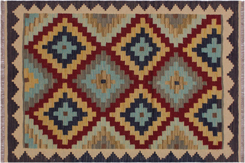 handmade Geometric Kilim Brown Tan Hand-Woven RECTANGLE 100% WOOL area rug 3 x 5