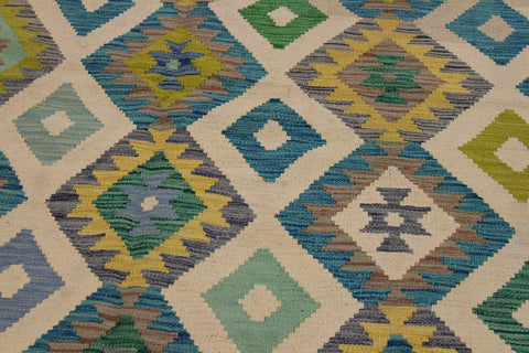 handmade Geometric Kilim Ivory Green Hand-Woven RECTANGLE 100% WOOL area rug 5 x 8