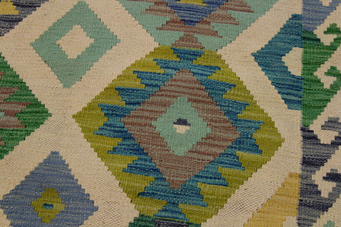 handmade Geometric Kilim Ivory Green Hand-Woven RECTANGLE 100% WOOL area rug 5 x 8