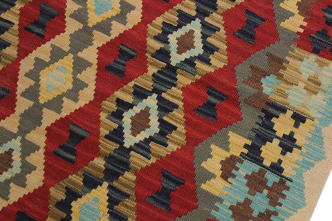 handmade Geometric Kilim Beige Red Hand-Woven RECTANGLE 100% WOOL area rug 3 x 5