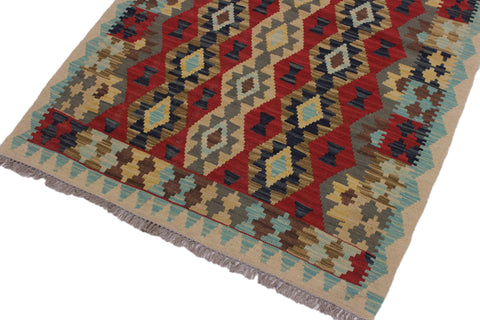 handmade Geometric Kilim Beige Red Hand-Woven RECTANGLE 100% WOOL area rug 3 x 5