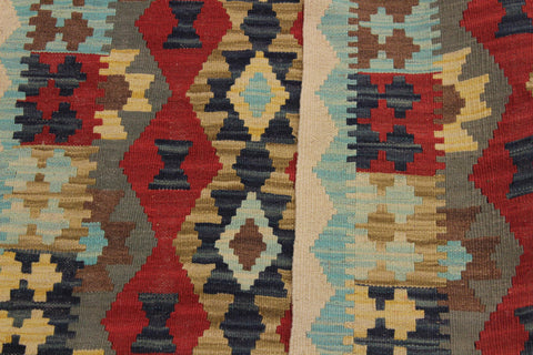 handmade Geometric Kilim Beige Red Hand-Woven RECTANGLE 100% WOOL area rug 3 x 5