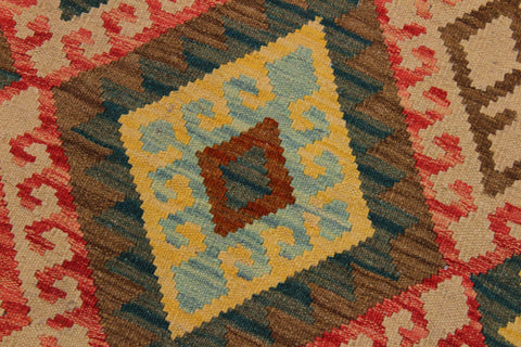 handmade Geometric Kilim Brown Red Hand-Woven RUNNER 100% WOOL area rug 4 x 8
