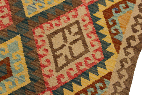 handmade Geometric Kilim Brown Red Hand-Woven RUNNER 100% WOOL area rug 4 x 8