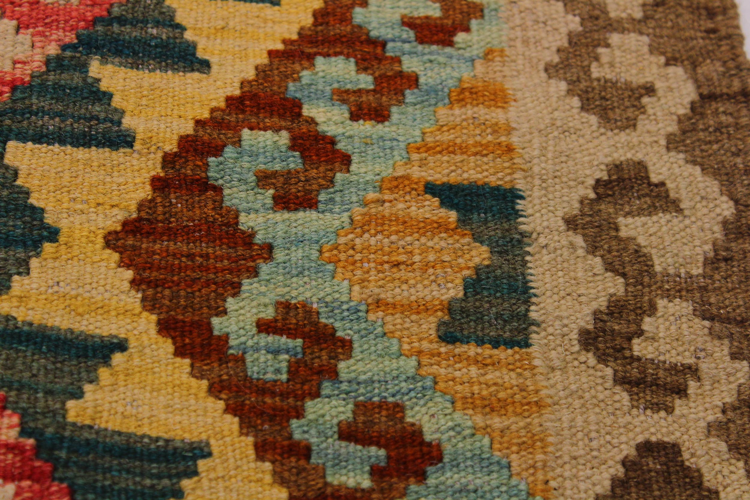 handmade Geometric Kilim Brown Red Hand-Woven RUNNER 100% WOOL area rug 4 x 8