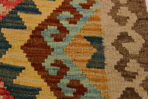 handmade Geometric Kilim Brown Red Hand-Woven RUNNER 100% WOOL area rug 4 x 8