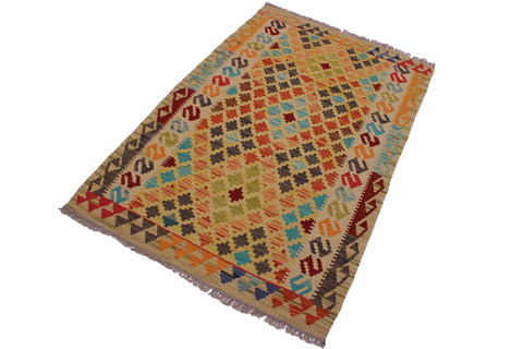 handmade Geometric Kilim Beige Red Hand-Woven RECTANGLE 100% WOOL area rug 3 x 5