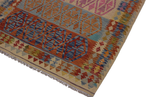 handmade Geometric Kilim Beige Blue Hand-Woven RECTANGLE 100% WOOL area rug 5 x 7
