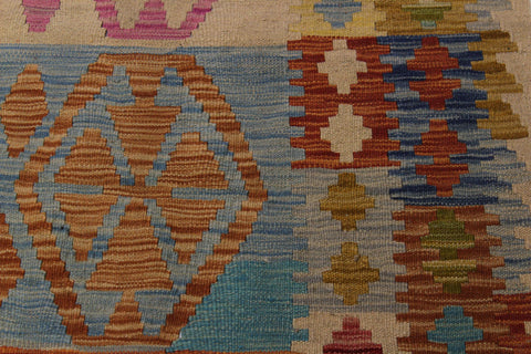 handmade Geometric Kilim Beige Blue Hand-Woven RECTANGLE 100% WOOL area rug 5 x 7