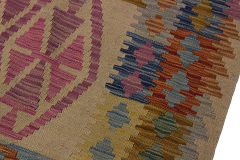 handmade Geometric Kilim Beige Blue Hand-Woven RECTANGLE 100% WOOL area rug 5 x 7