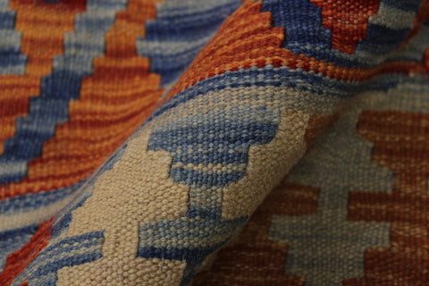 handmade Geometric Kilim Beige Blue Hand-Woven RECTANGLE 100% WOOL area rug 5 x 7