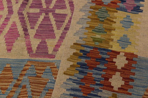 handmade Geometric Kilim Beige Blue Hand-Woven RECTANGLE 100% WOOL area rug 5 x 7