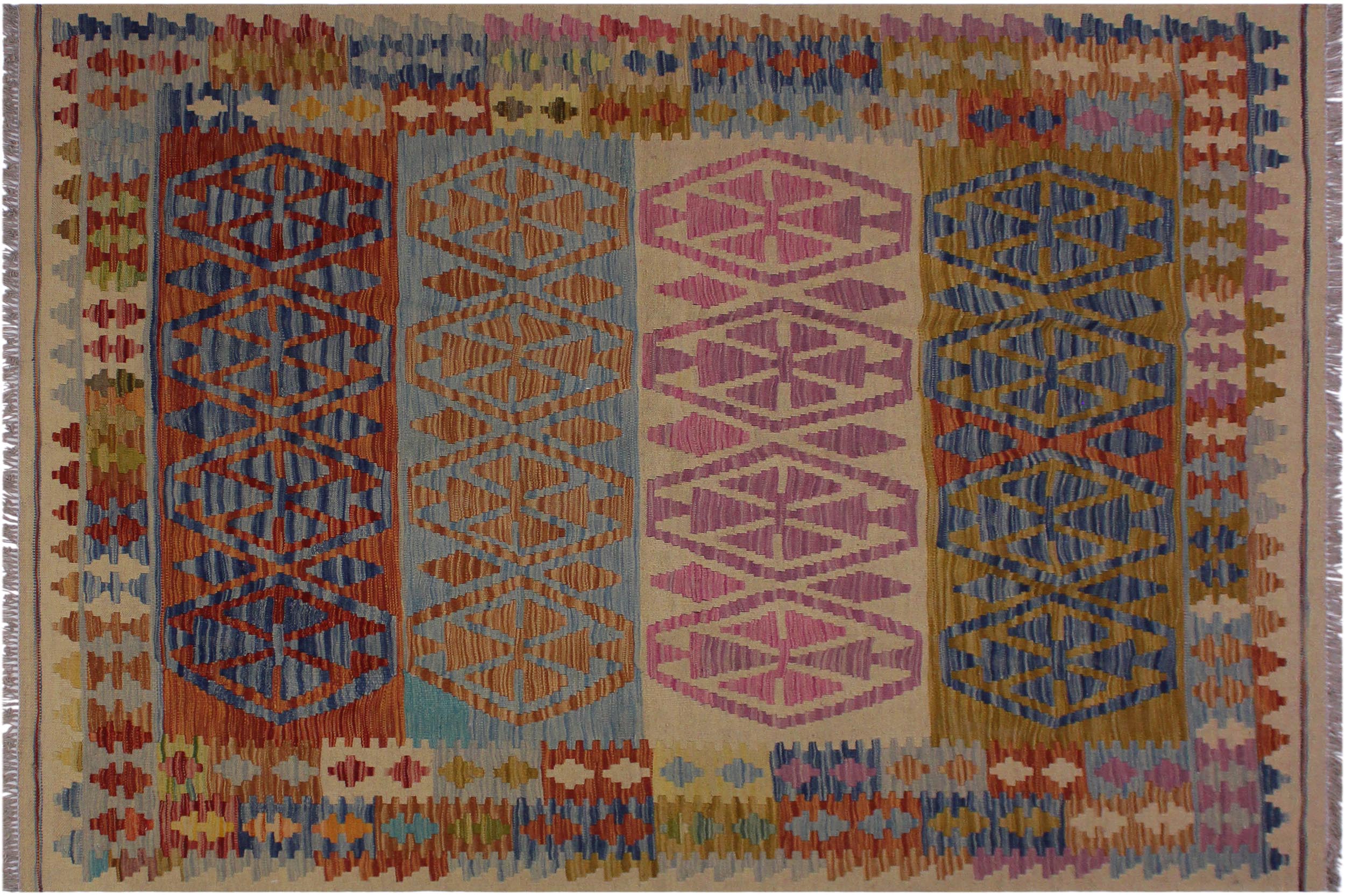 handmade Geometric Kilim Beige Blue Hand-Woven RECTANGLE 100% WOOL area rug 5 x 7