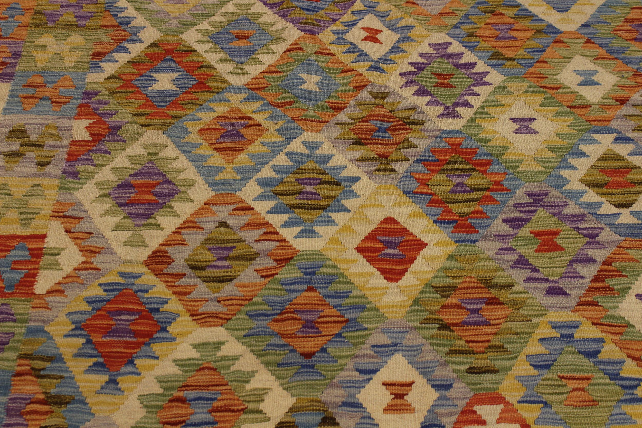 handmade Geometric Kilim Rust Gold Hand-Woven RECTANGLE 100% WOOL area rug 6 x 8