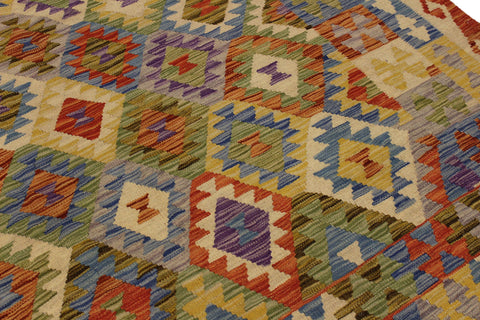 handmade Geometric Kilim Rust Gold Hand-Woven RECTANGLE 100% WOOL area rug 6 x 8