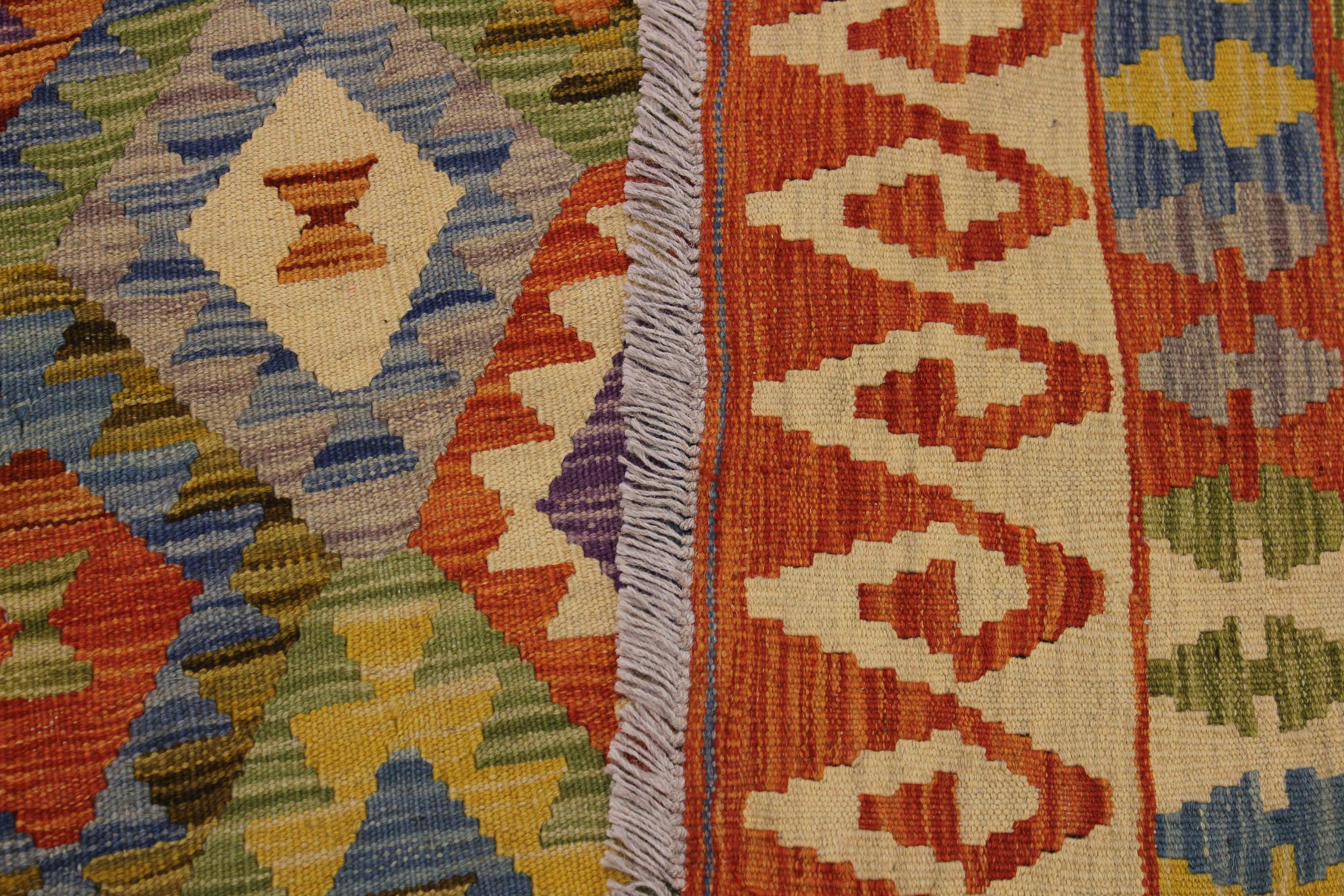 handmade Geometric Kilim Rust Gold Hand-Woven RECTANGLE 100% WOOL area rug 6 x 8