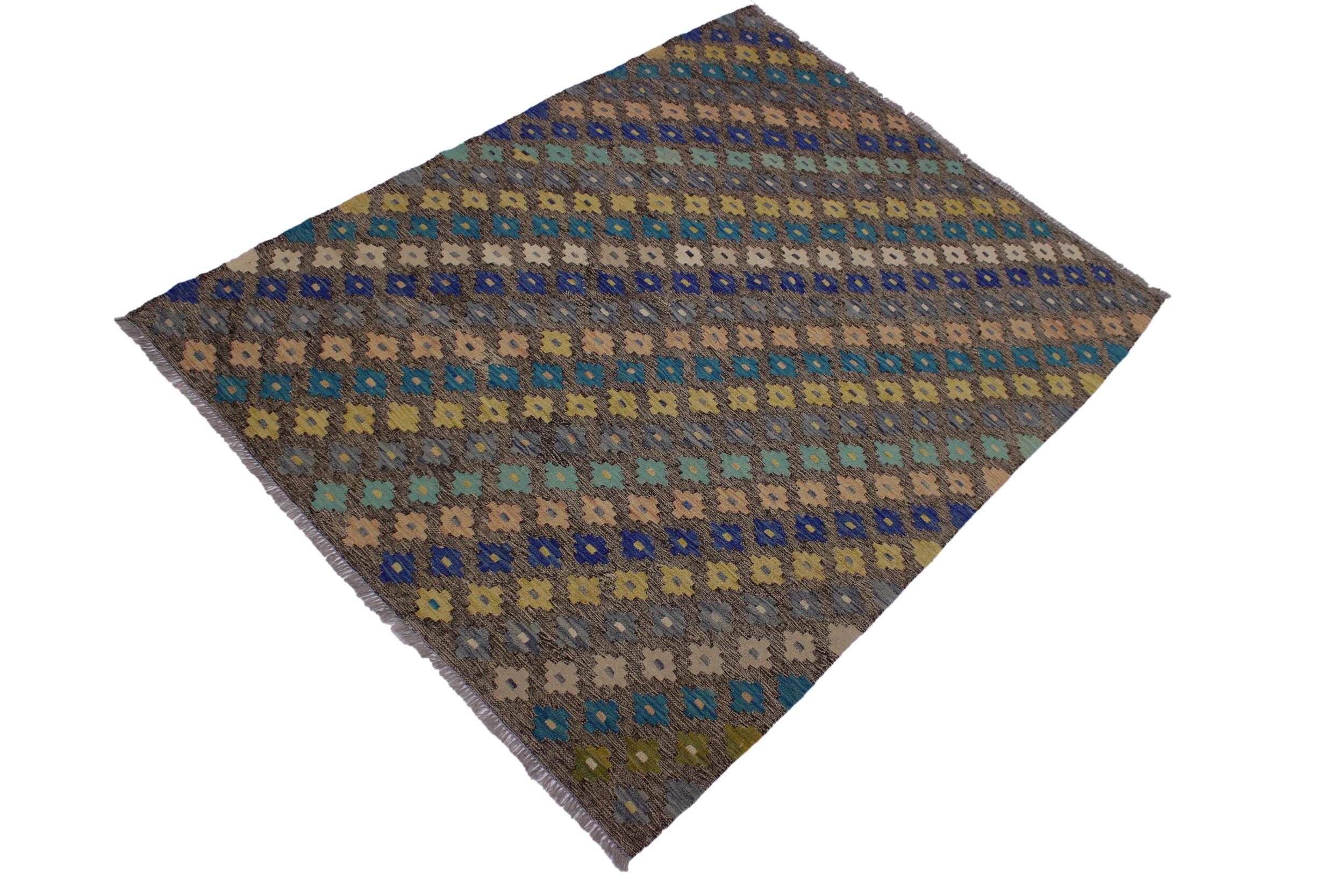 handmade Modern Kilim Brown Tan Hand-Woven RECTANGLE 100% WOOL area rug 6x8