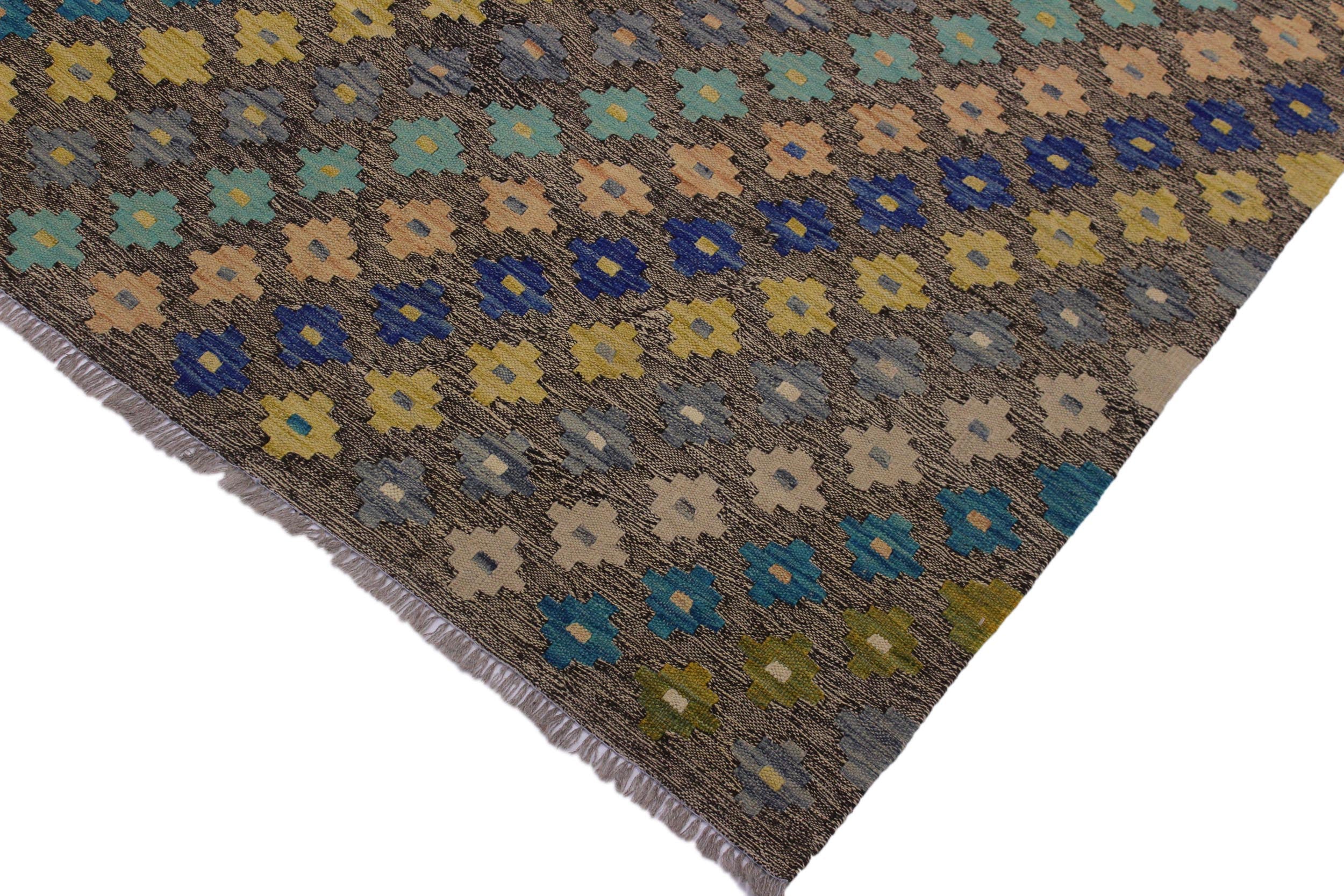 handmade Modern Kilim Brown Tan Hand-Woven RECTANGLE 100% WOOL area rug 6x8