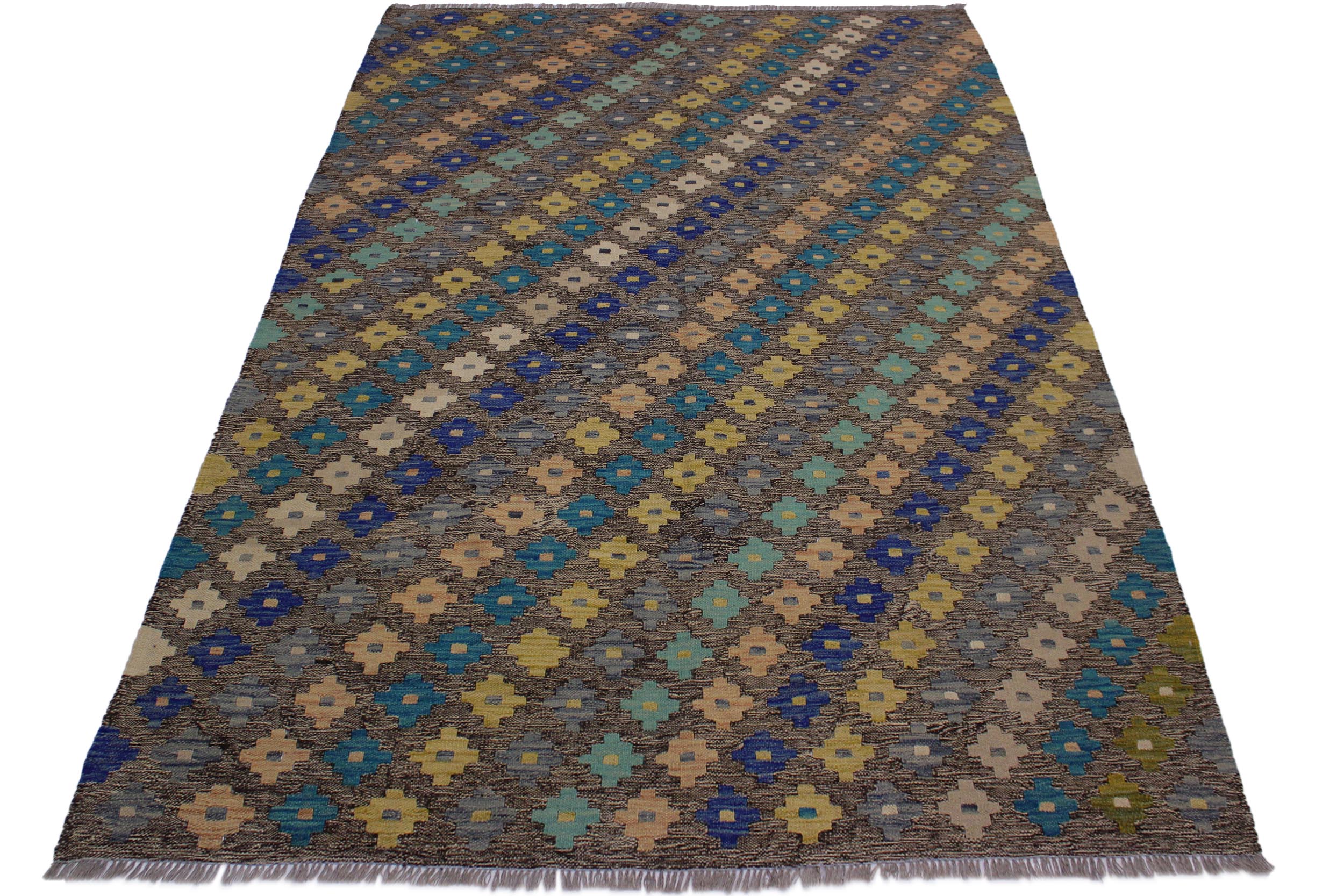 handmade Modern Kilim Brown Tan Hand-Woven RECTANGLE 100% WOOL area rug 6x8