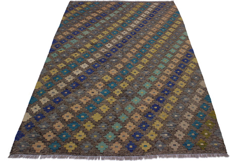 handmade Modern Kilim Brown Tan Hand-Woven RECTANGLE 100% WOOL area rug 6x8
