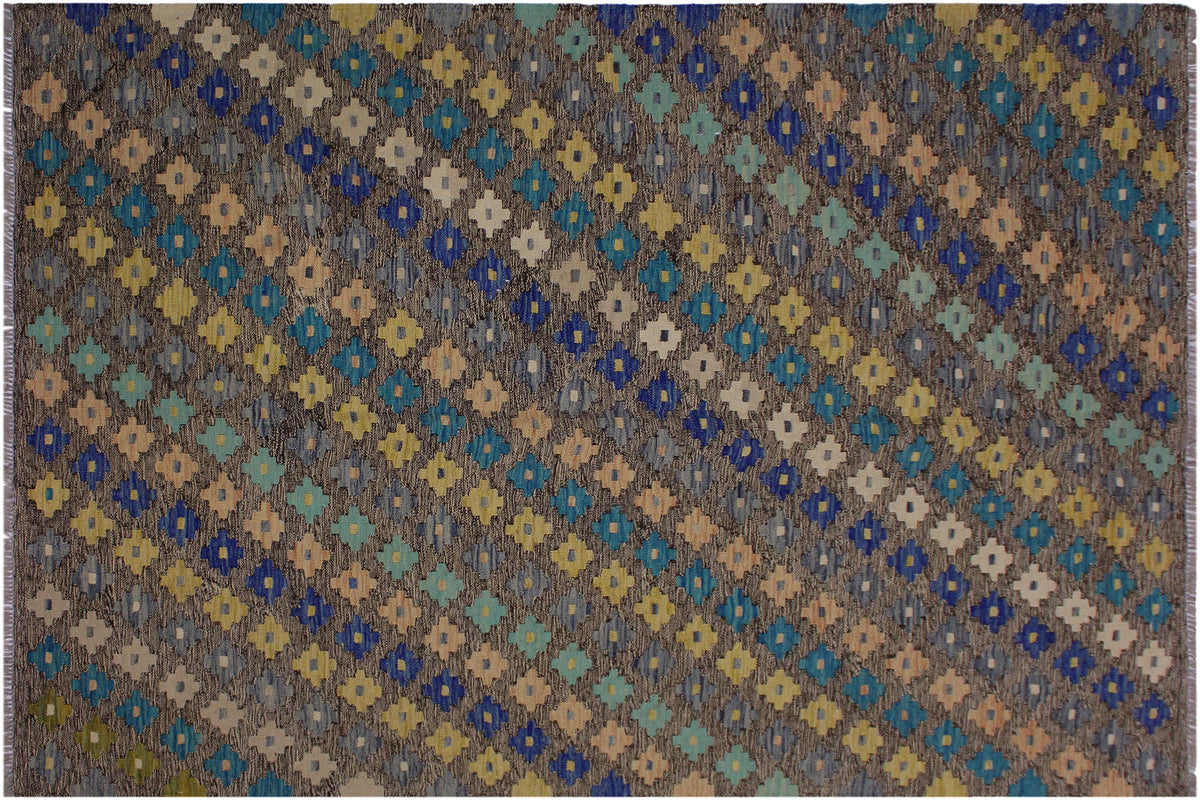 handmade Modern Kilim Brown Tan Hand-Woven RECTANGLE 100% WOOL area rug 6x8