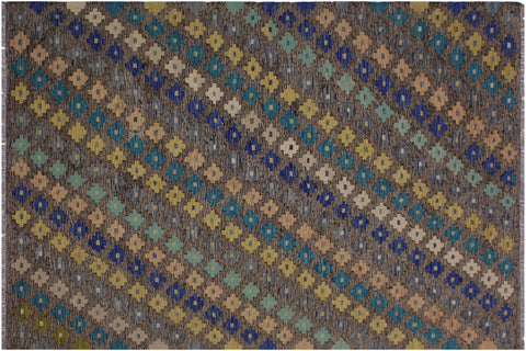 handmade Modern Kilim Brown Tan Hand-Woven RECTANGLE 100% WOOL area rug 6x8
