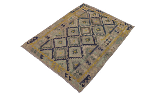 handmade Geometric Kilim Gray Gold Hand-Woven RECTANGLE 100% WOOL area rug 6 x 8