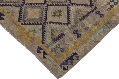 handmade Geometric Kilim Gray Gold Hand-Woven RECTANGLE 100% WOOL area rug 6 x 8