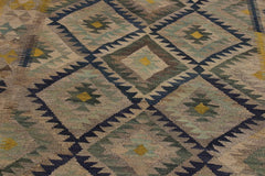 Flat Weave Kilim Antique Navaho Vintage handmade Geometric Kilim Gray Gold Hand-Woven Rectangle 100% Wool Area Rug 6x8 