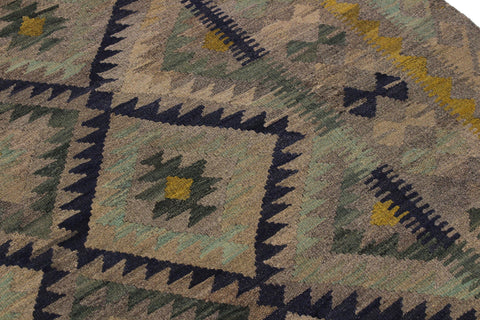 handmade Geometric Kilim Gray Gold Hand-Woven RECTANGLE 100% WOOL area rug 6 x 8