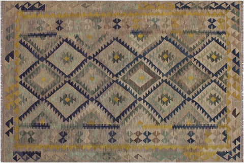 handmade Geometric Kilim Gray Gold Hand-Woven RECTANGLE 100% WOOL area rug 6 x 8