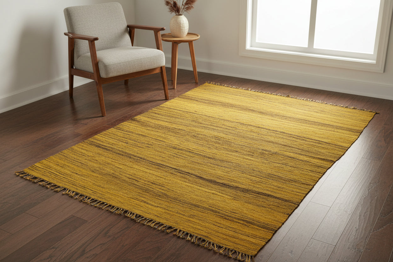 handmade Modern Kilim Gold Drk. Gray Hand-Woven RECTANGLE 100% WOOL area rug 6x8