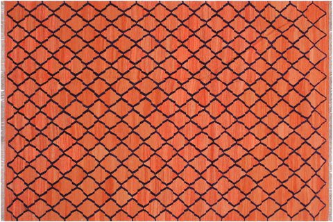 handmade Modern Kilim Orange Blue Hand-Woven RECTANGLE 100% WOOL area rug 5 x 7