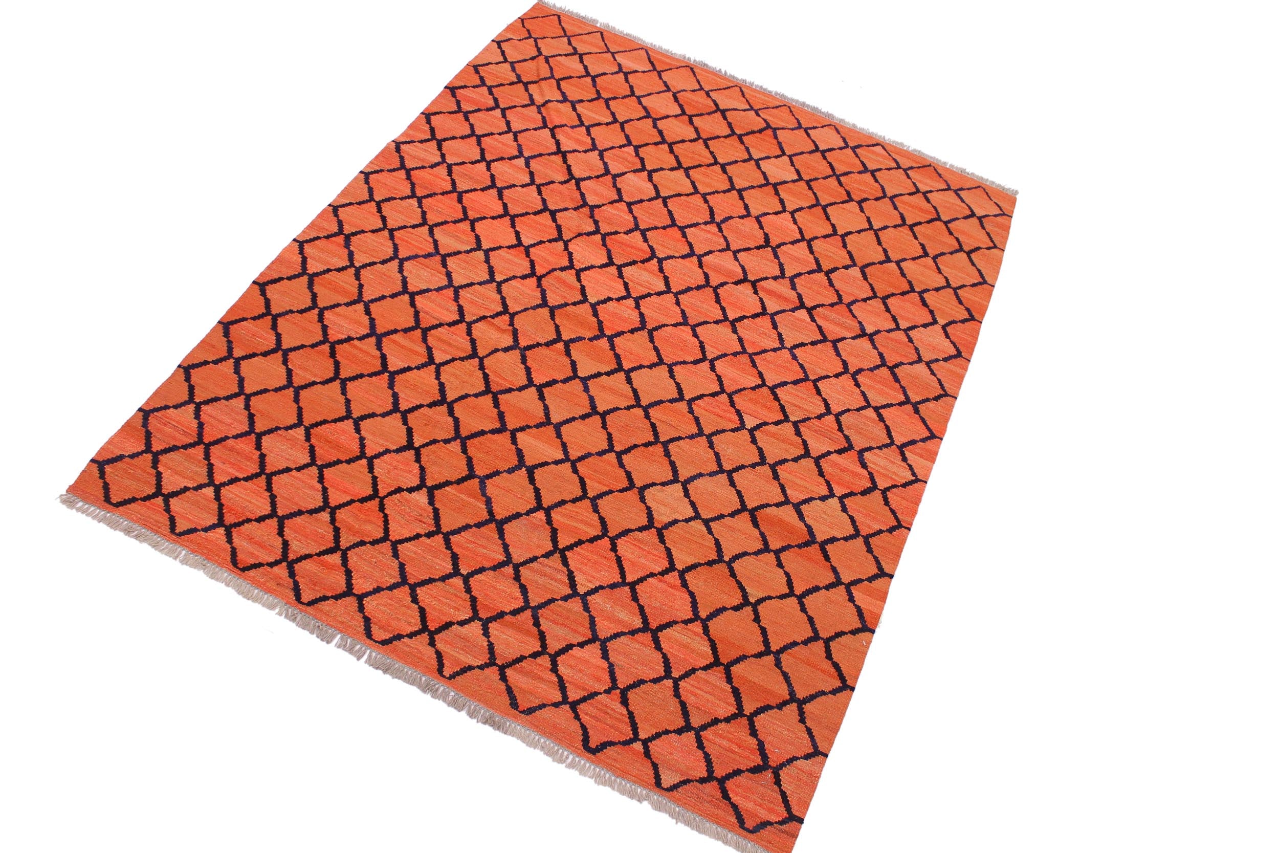 handmade Modern Kilim Orange Blue Hand-Woven RECTANGLE 100% WOOL area rug 5 x 7