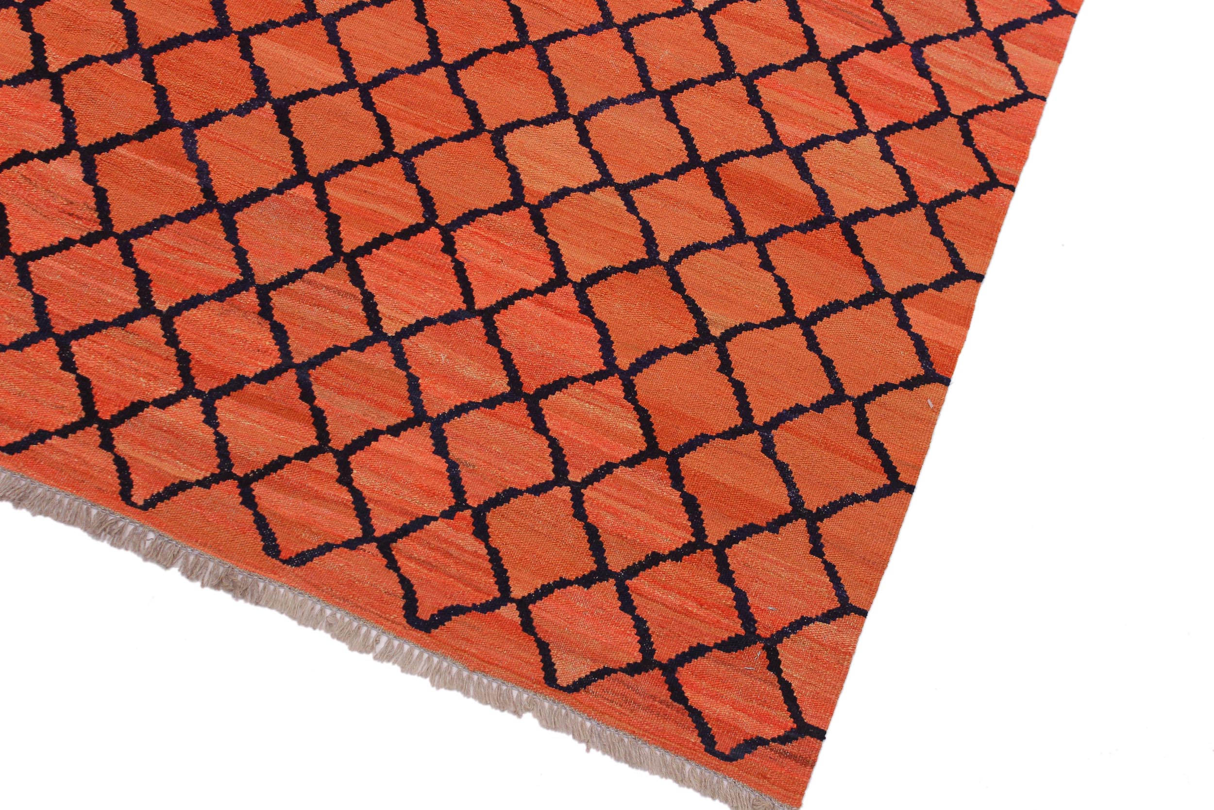 handmade Modern Kilim Orange Blue Hand-Woven RECTANGLE 100% WOOL area rug 5 x 7
