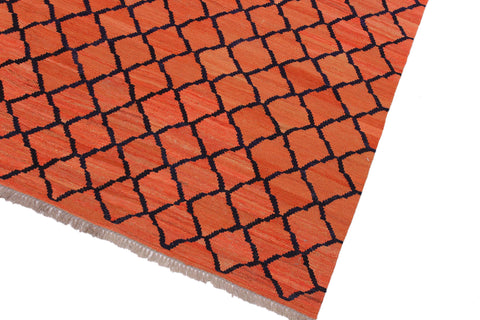 handmade Modern Kilim Orange Blue Hand-Woven RECTANGLE 100% WOOL area rug 5 x 7