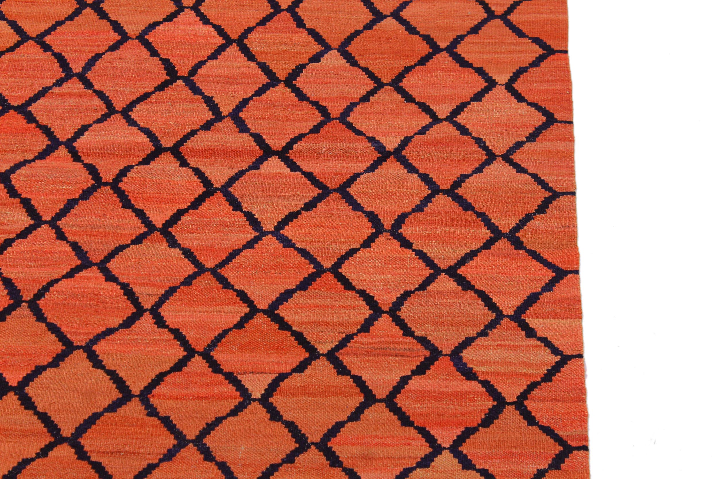 handmade Modern Kilim Orange Blue Hand-Woven RECTANGLE 100% WOOL area rug 5 x 7
