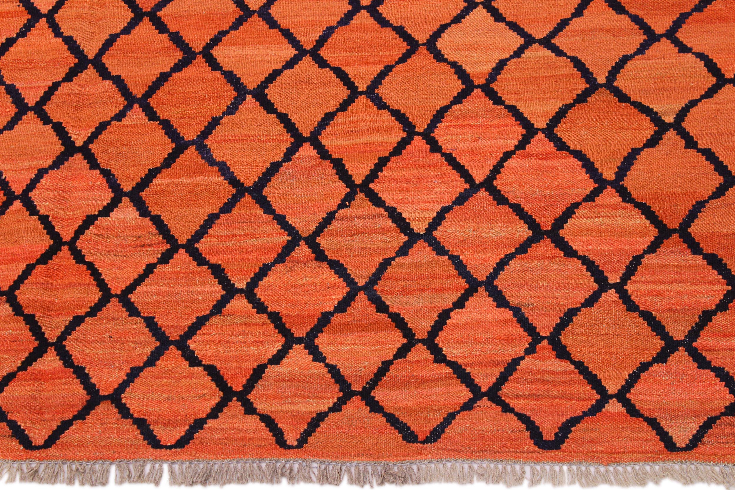 handmade Modern Kilim Orange Blue Hand-Woven RECTANGLE 100% WOOL area rug 5 x 7