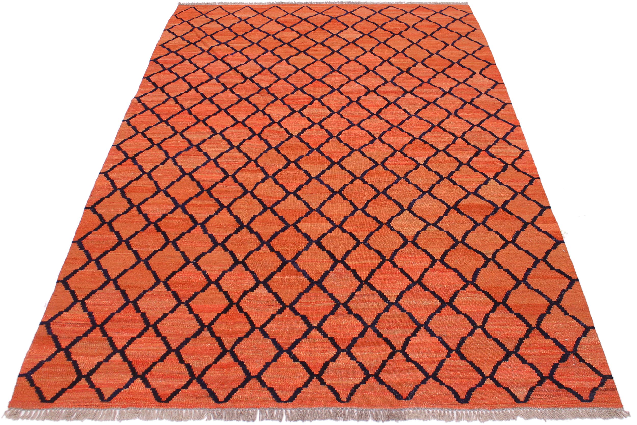 handmade Modern Kilim Orange Blue Hand-Woven RECTANGLE 100% WOOL area rug 5 x 7