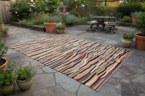handmade Modern Kilim Beige Red Hand-Woven RECTANGLE 100% WOOL area rug 5x7