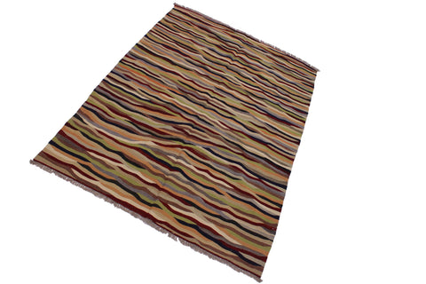 handmade Modern Kilim Beige Red Hand-Woven RECTANGLE 100% WOOL area rug 5x7