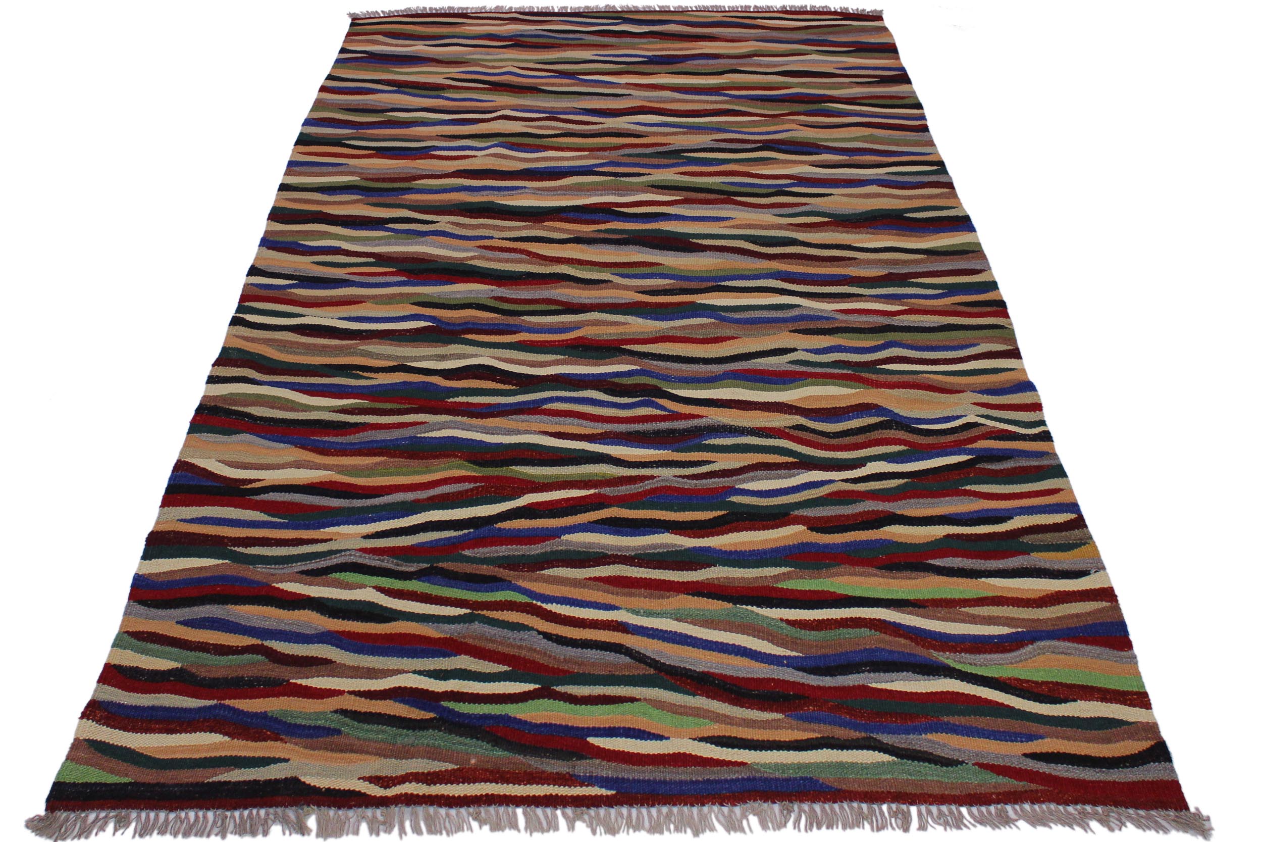 handmade Modern Kilim Red Ivory Hand-Woven RECTANGLE 100% WOOL area rug 5x7