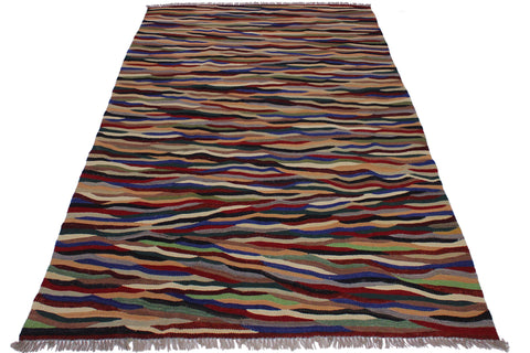 handmade Modern Kilim Red Ivory Hand-Woven RECTANGLE 100% WOOL area rug 5x7