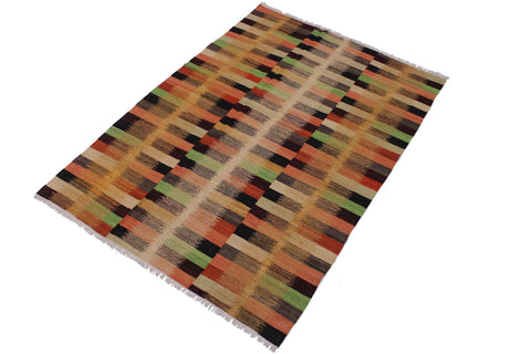 handmade Modern Kilim Rust Gold Hand-Woven RECTANGLE 100% WOOL area rug 6x8