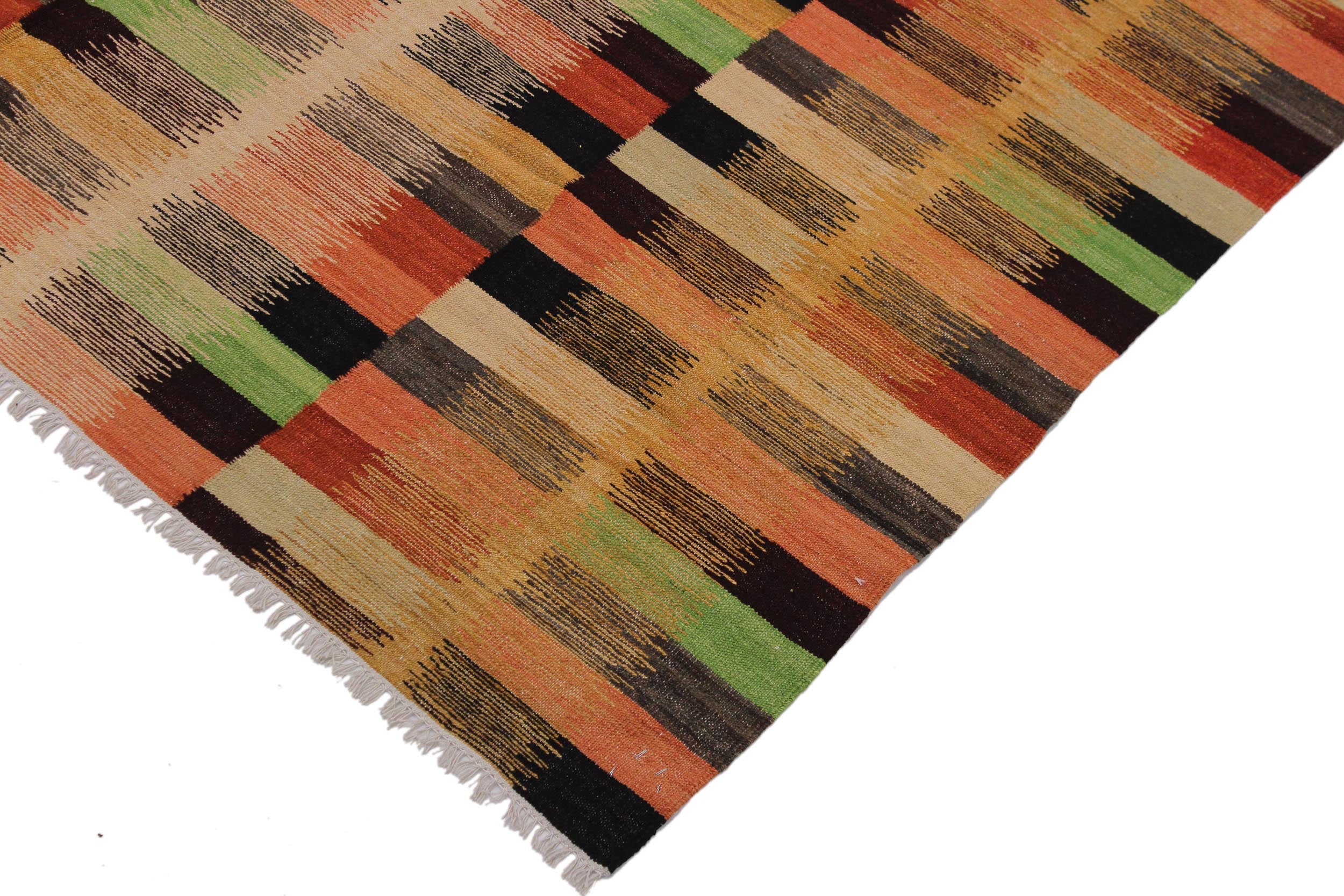 handmade Modern Kilim Rust Gold Hand-Woven RECTANGLE 100% WOOL area rug 6x8