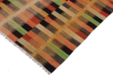 handmade Modern Kilim Rust Gold Hand-Woven RECTANGLE 100% WOOL area rug 6x8