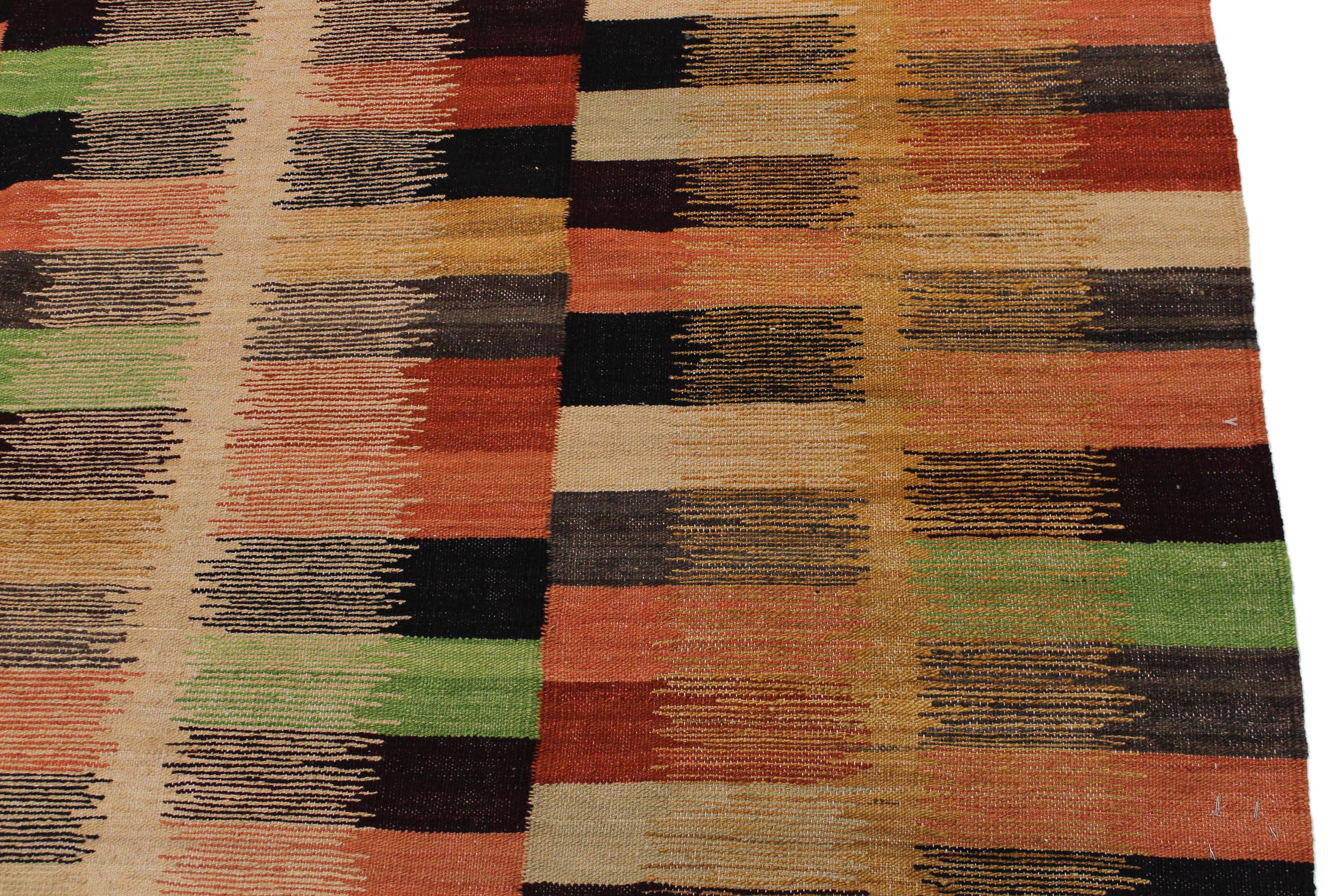 handmade Modern Kilim Rust Gold Hand-Woven RECTANGLE 100% WOOL area rug 6x8