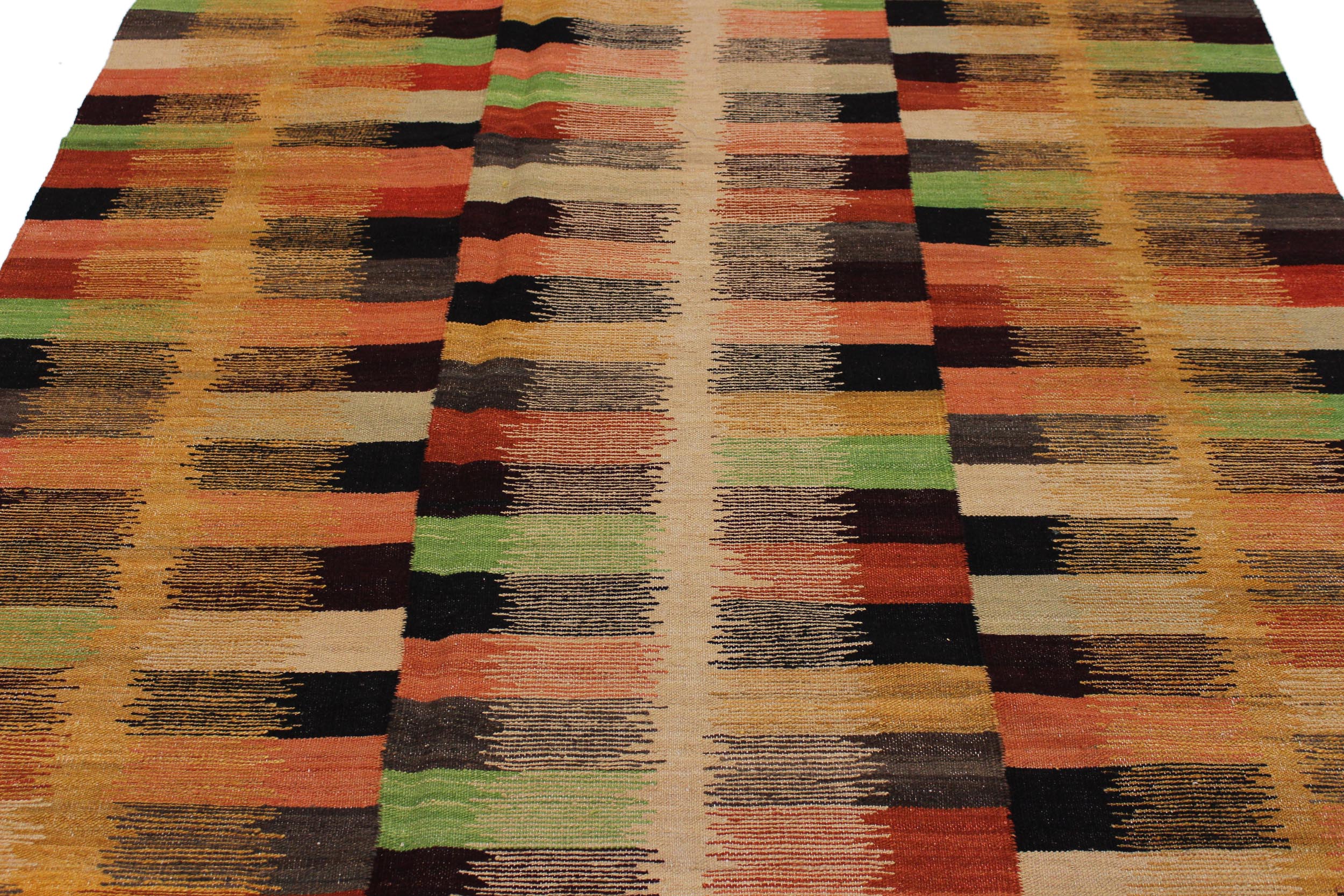 handmade Modern Kilim Rust Gold Hand-Woven RECTANGLE 100% WOOL area rug 6x8